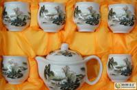 茶具套装整套双层杯隔热杯婚庆礼品 釉上山水人家双层茶具_礼品、工艺品、饰品